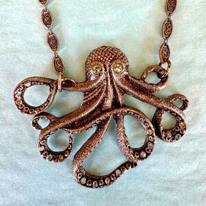 Mary DeMarco Pewter Octopus Pendant Necklace with Mermaid Toggle. EUC.